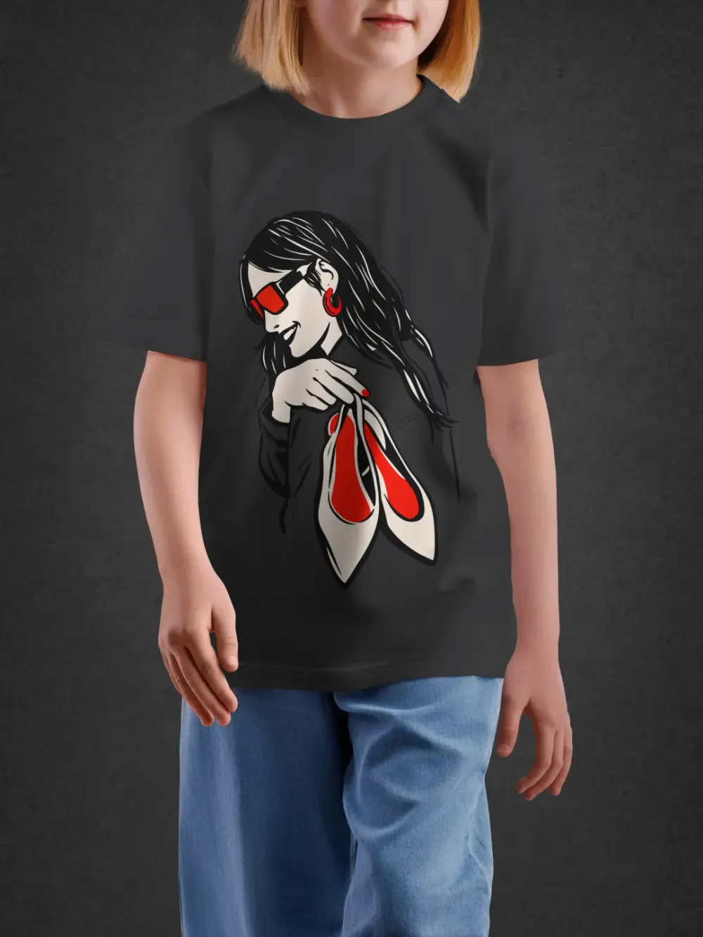 Tshirt for Girls Fashion Sketch 11-16Y Fun Tee in Black
