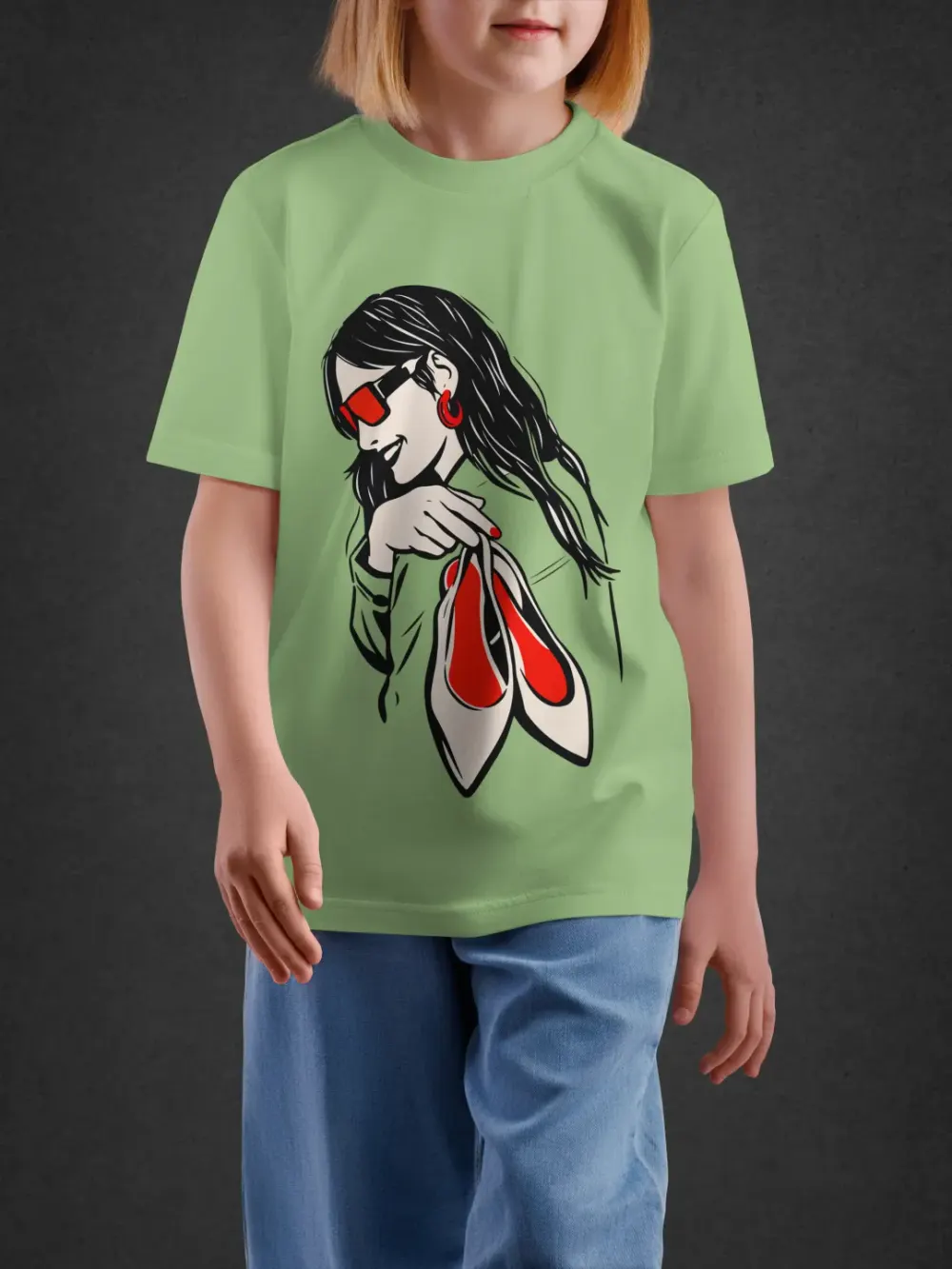 Tshirt for Girls Fashion Sketch 11-16Y Fun Tee in Green