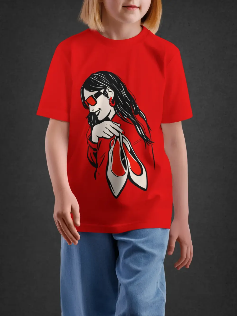 Tshirt for Girls Fashion Sketch 11-16Y Fun Tee in Red