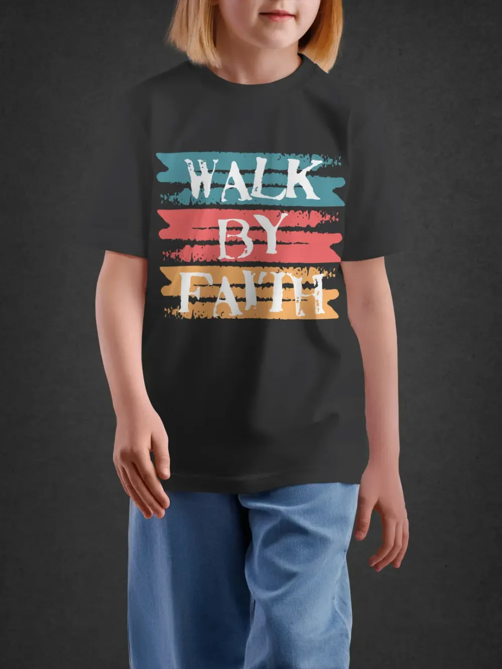 Tshirt for Boys Walk By Faith 11-16Y Inspiring Te in Black
