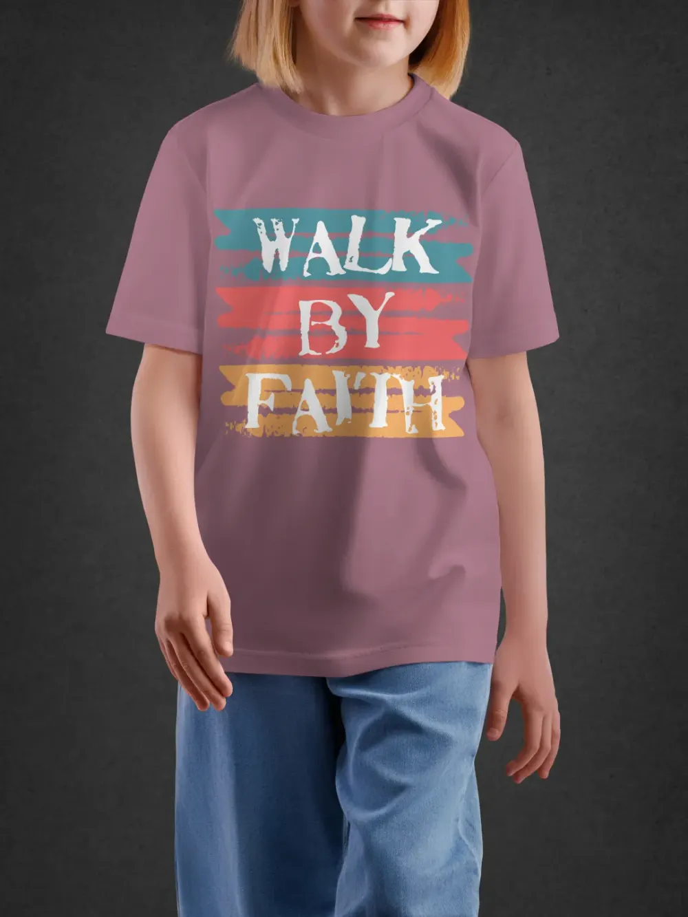 Tshirt for Boys Walk By Faith 11-16Y Inspiring Te in Pink