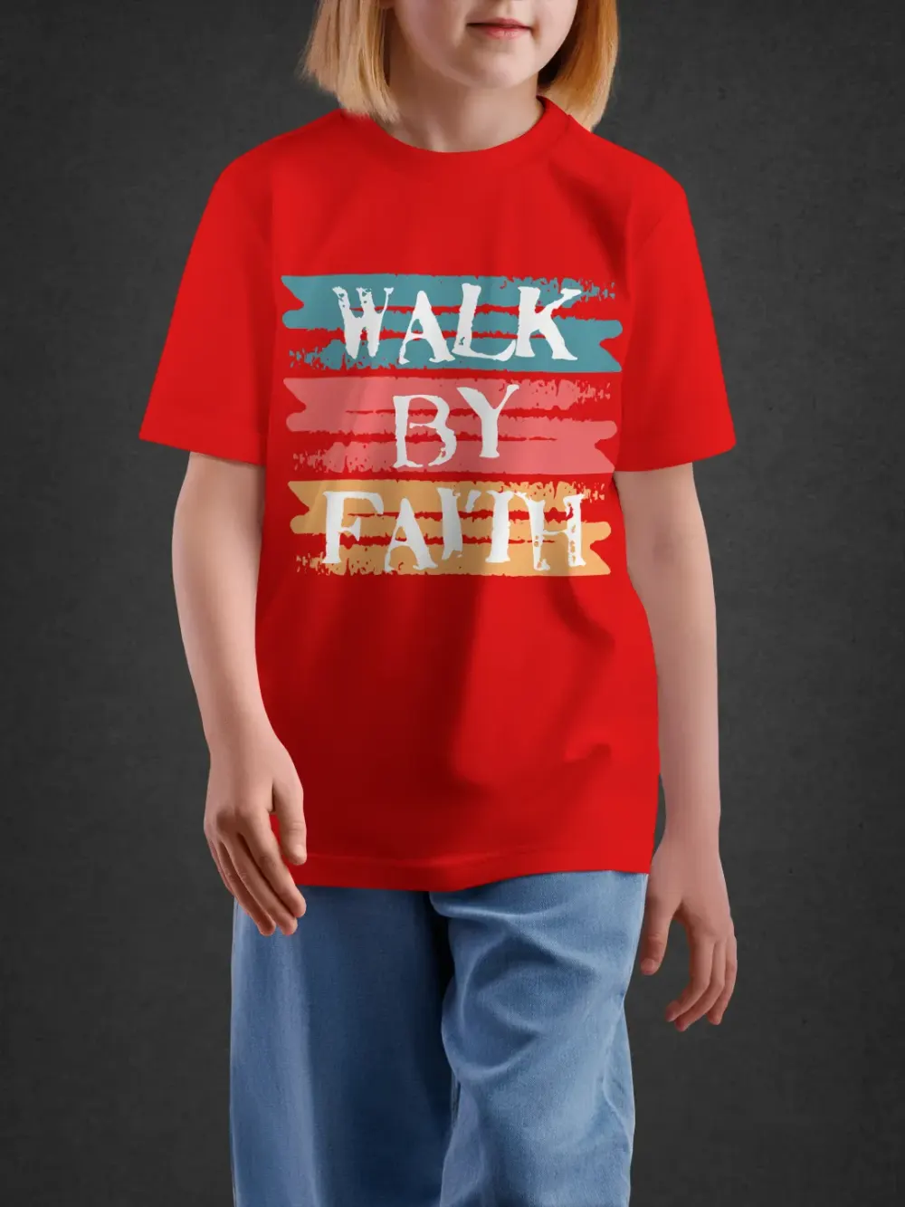 Tshirt for Boys Walk By Faith 11-16Y Inspiring Te in Red