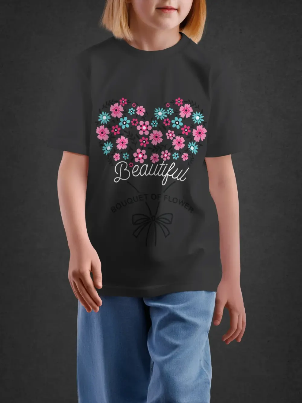 Tshirt for Girls Beautiful Bouquet 7-12Y Lovely T in Black