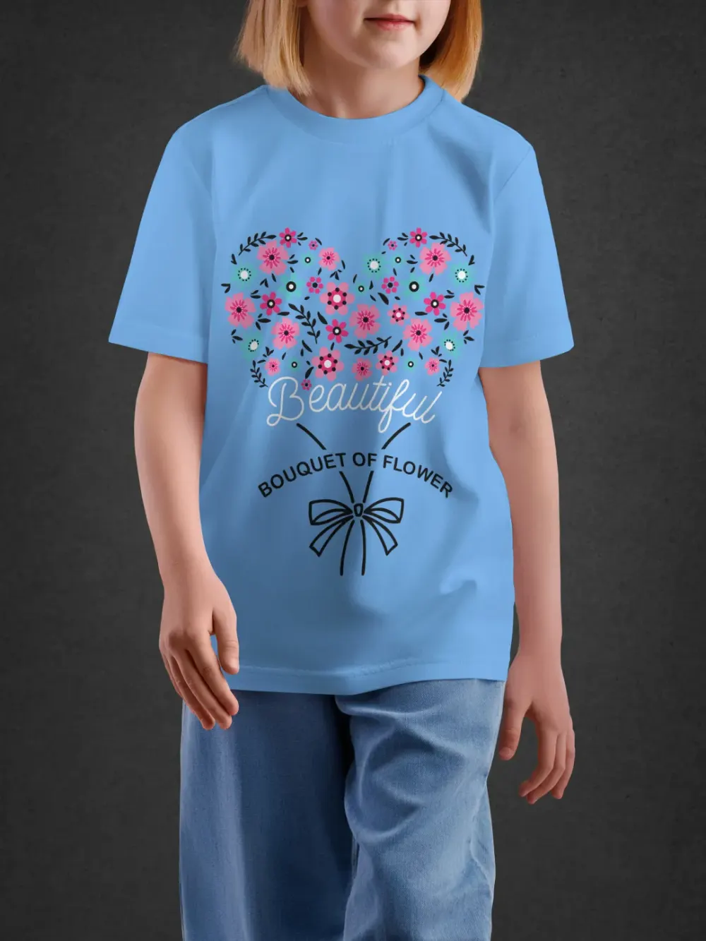 Tshirt for Girls Beautiful Bouquet 7-12Y Lovely T in Blue