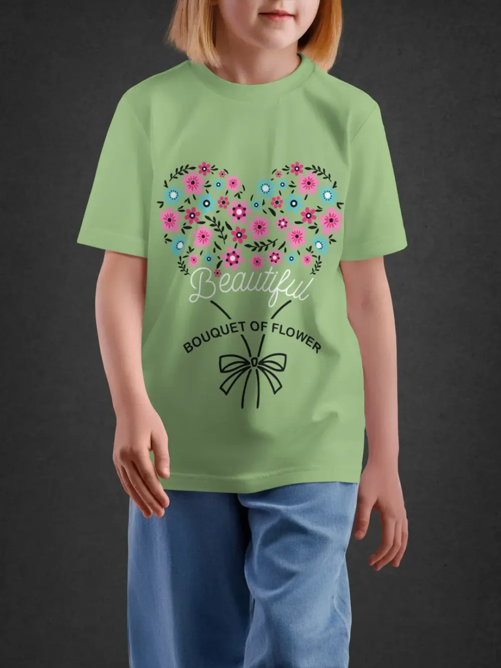 Tshirt for Girls Beautiful Bouquet 7-12Y Lovely T in Green