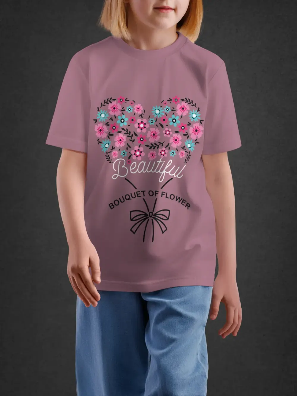 Tshirt for Girls Beautiful Bouquet 7-12Y Lovely T in Pink