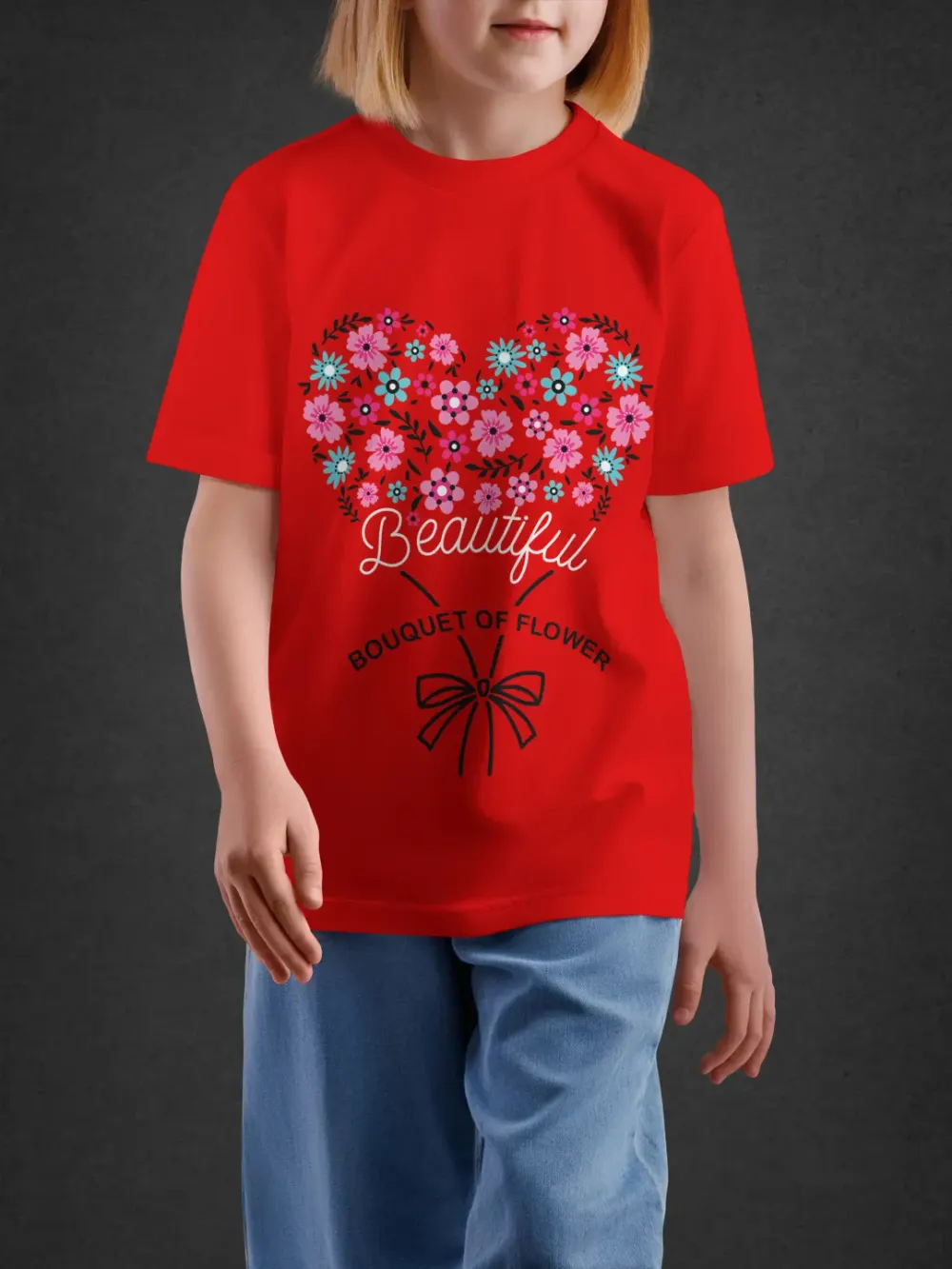 Tshirt for Girls Beautiful Bouquet 7-12Y Lovely T in Red