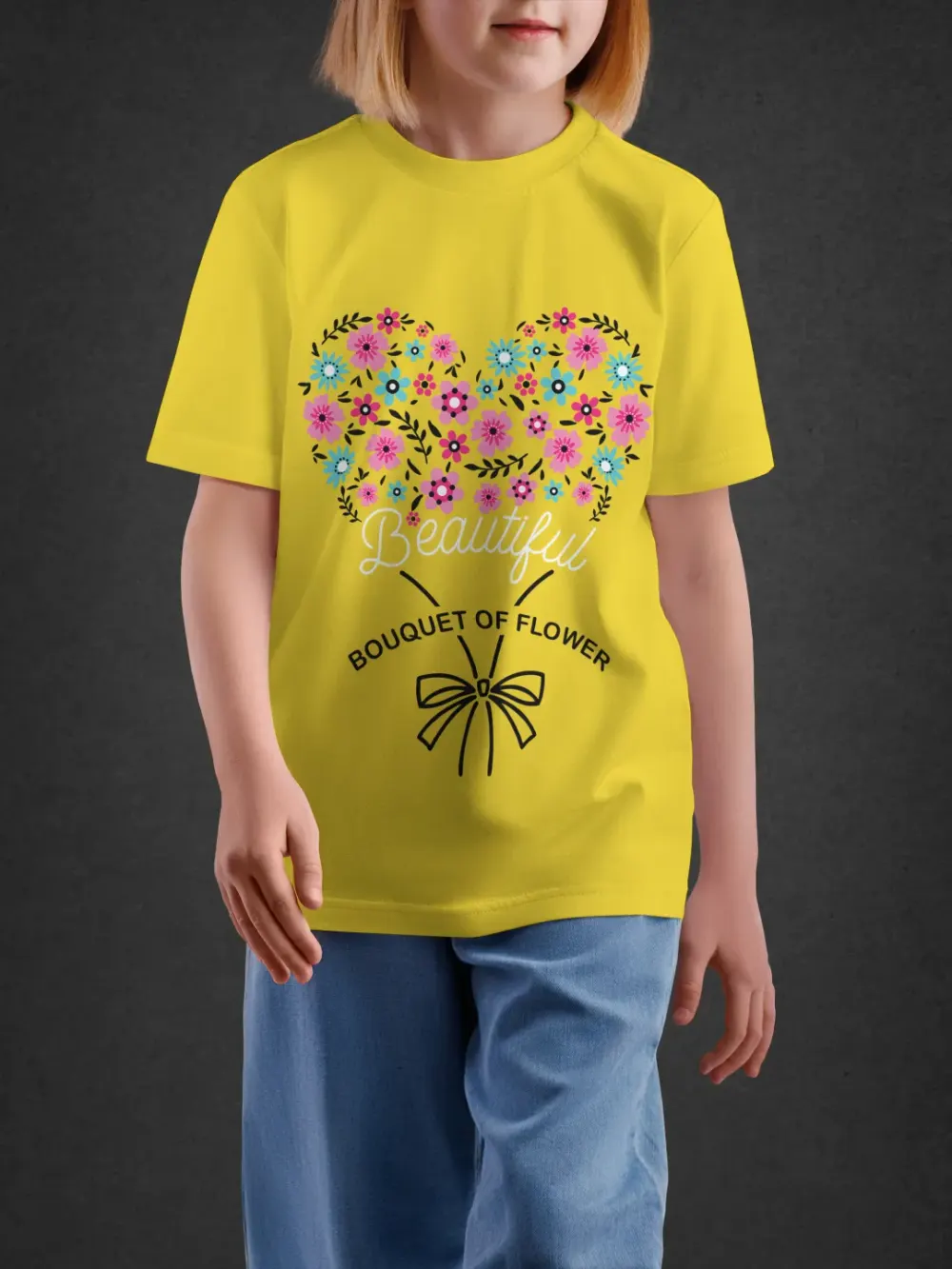 Tshirt for Girls Beautiful Bouquet 7-12Y Lovely T in Yellow