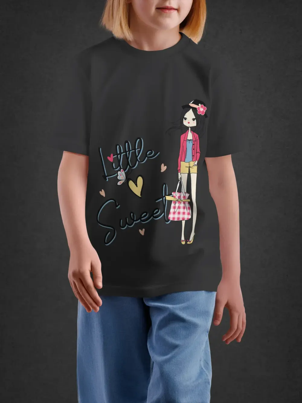 Tshirt for Girls Little Sweet 7-12Y Charming Tee in Black