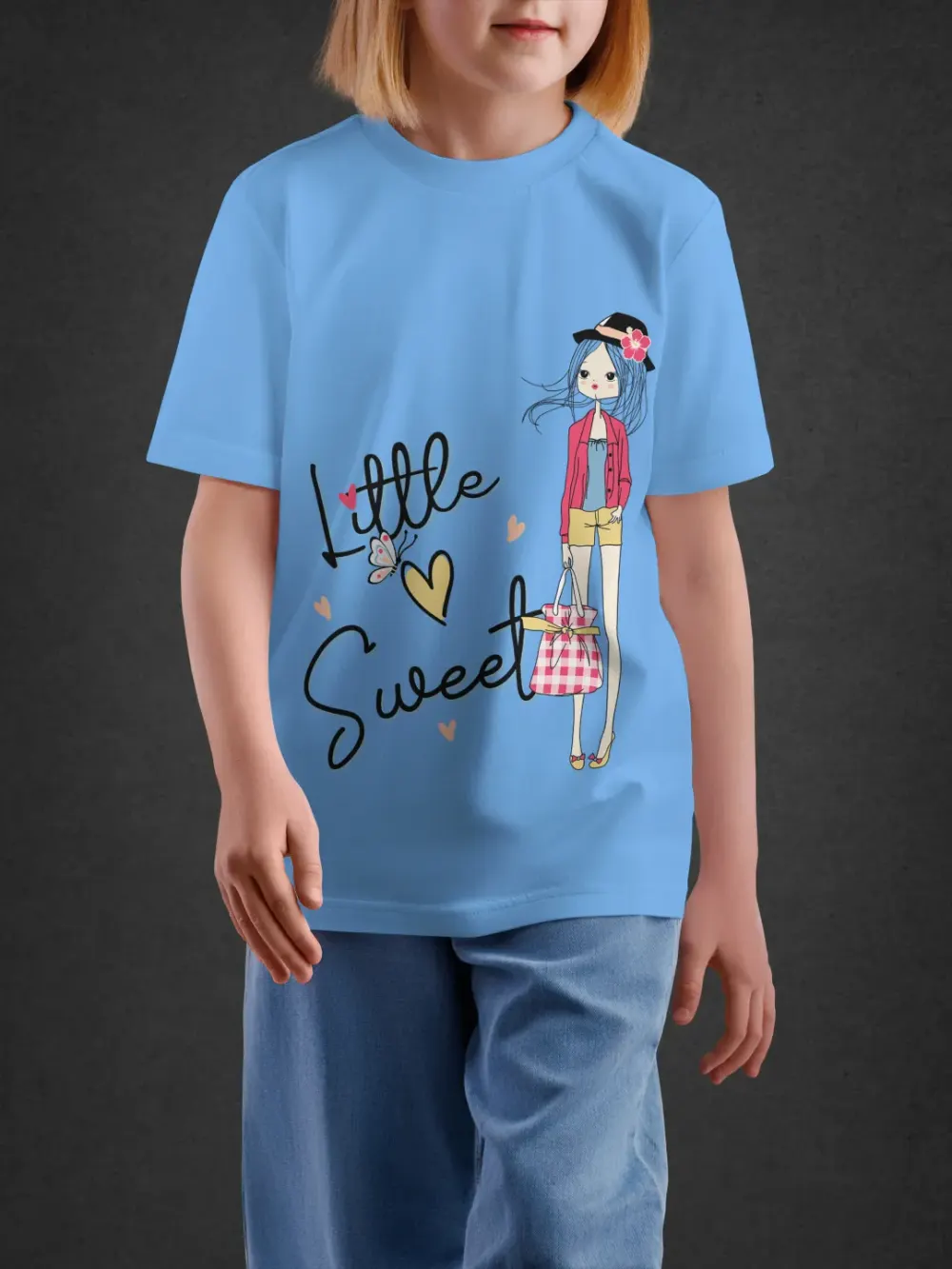 Tshirt for Girls Little Sweet 7-12Y Charming Tee in Blue