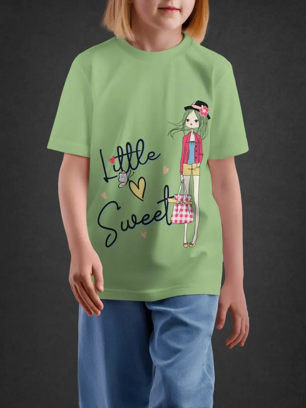 Tshirt for Girls Little Sweet 7-12Y Charming Tee in Green