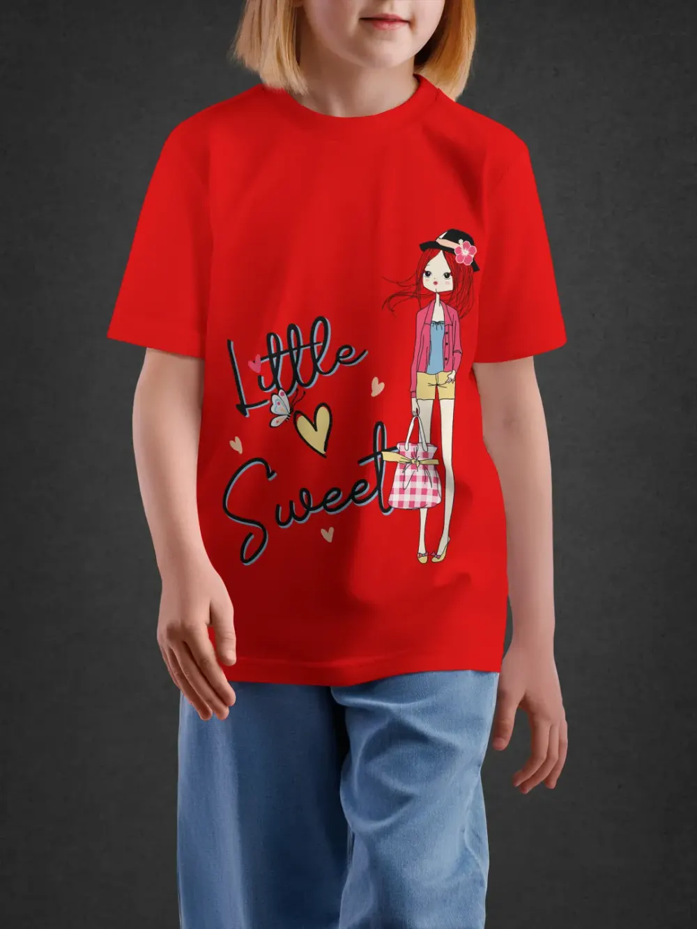 Tshirt for Girls Little Sweet 7-12Y Charming Tee in Red