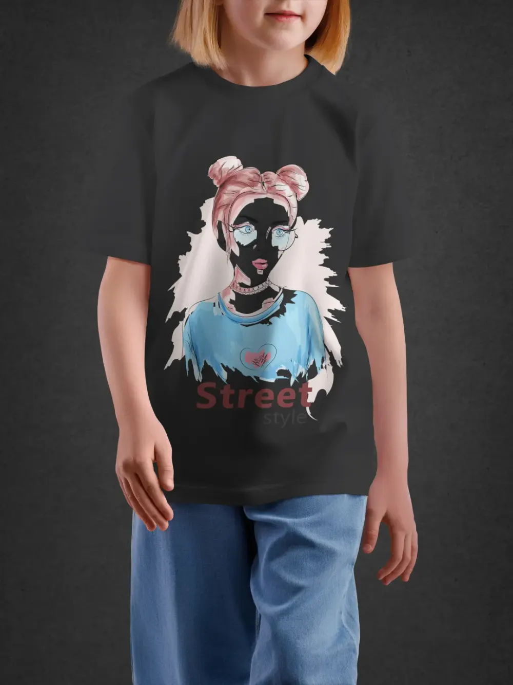 Tshirt for Girls Street Style 11-16Y Trendy Tee in Black
