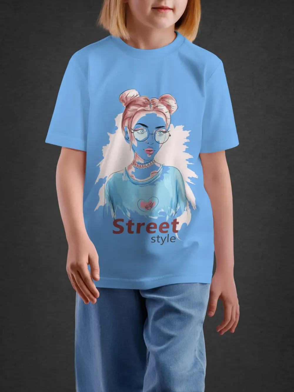Tshirt for Girls Street Style 11-16Y Trendy Tee in Blue