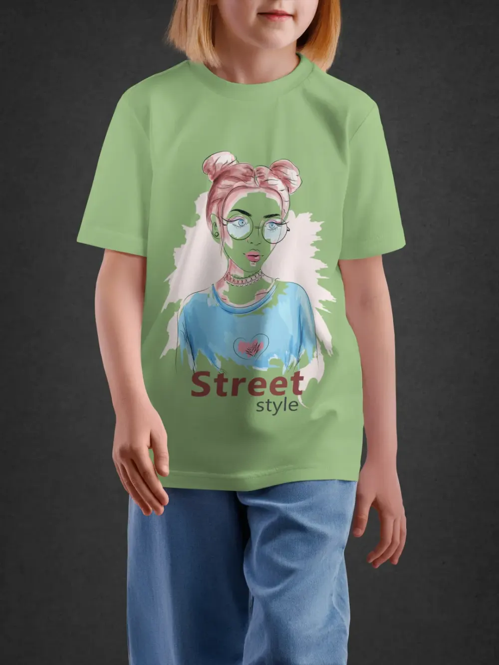 Tshirt for Girls Street Style 11-16Y Trendy Tee in Green