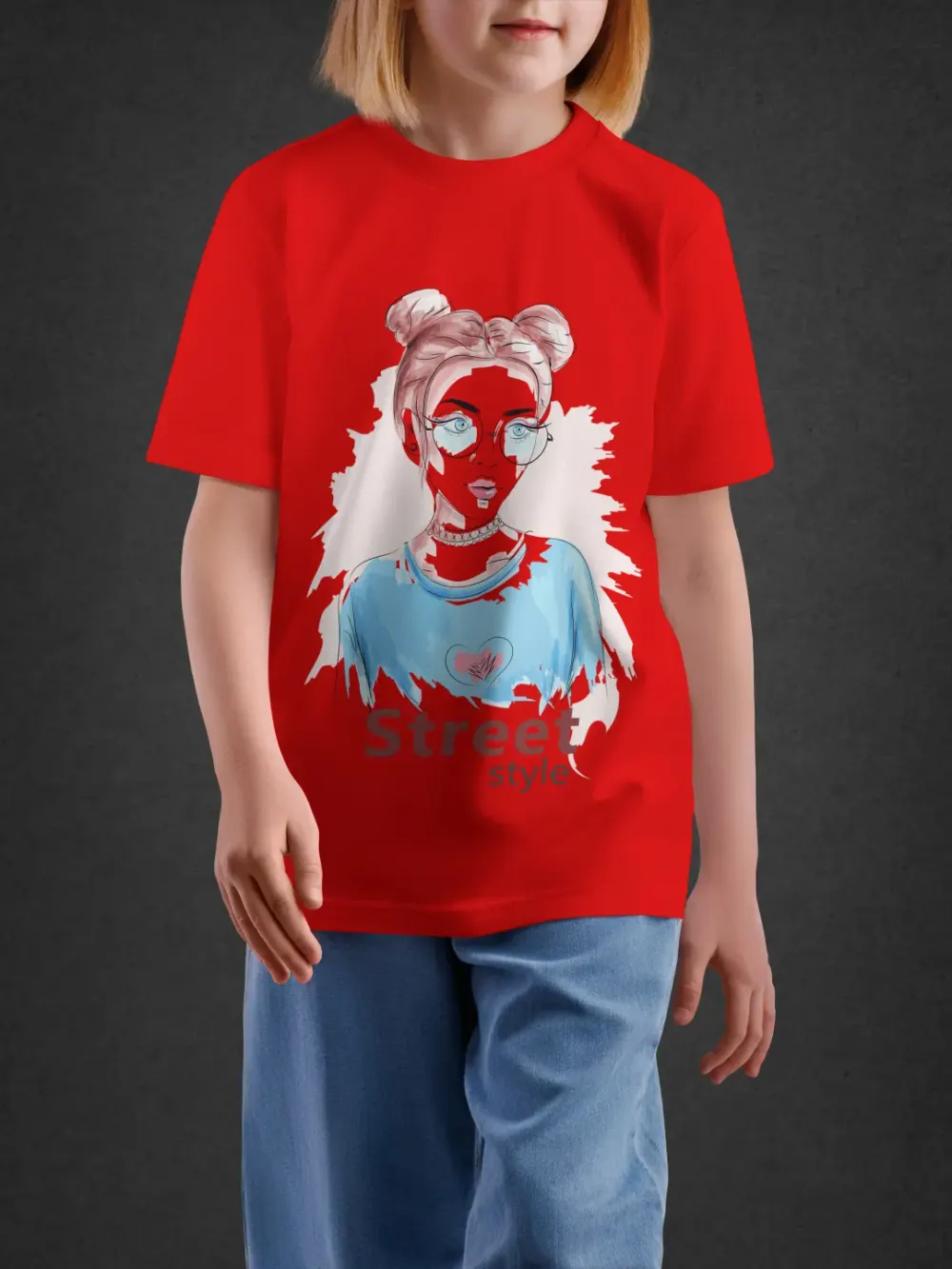 Tshirt for Girls Street Style 11-16Y Trendy Tee in Red