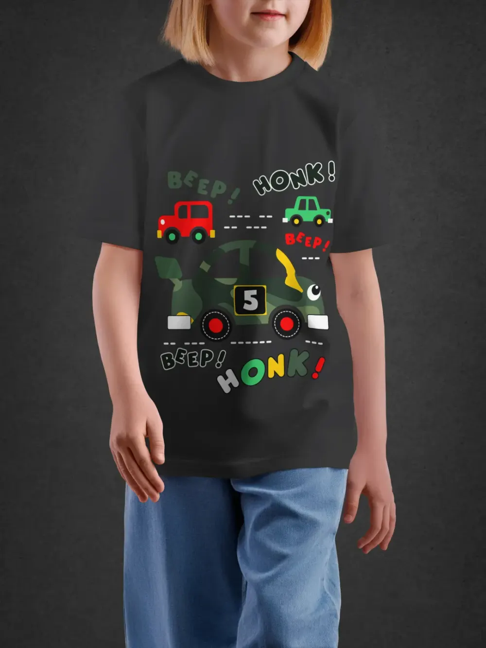 Tshirt for Kids Beep Honk 2-6Y Fun Tee in Black