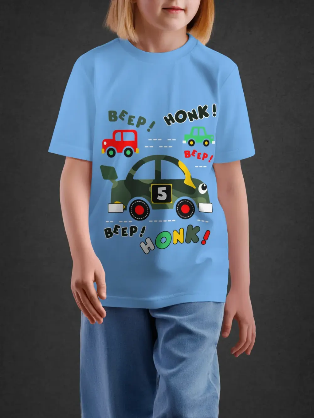 Tshirt for Kids Beep Honk 2-6Y Fun Tee in Blue