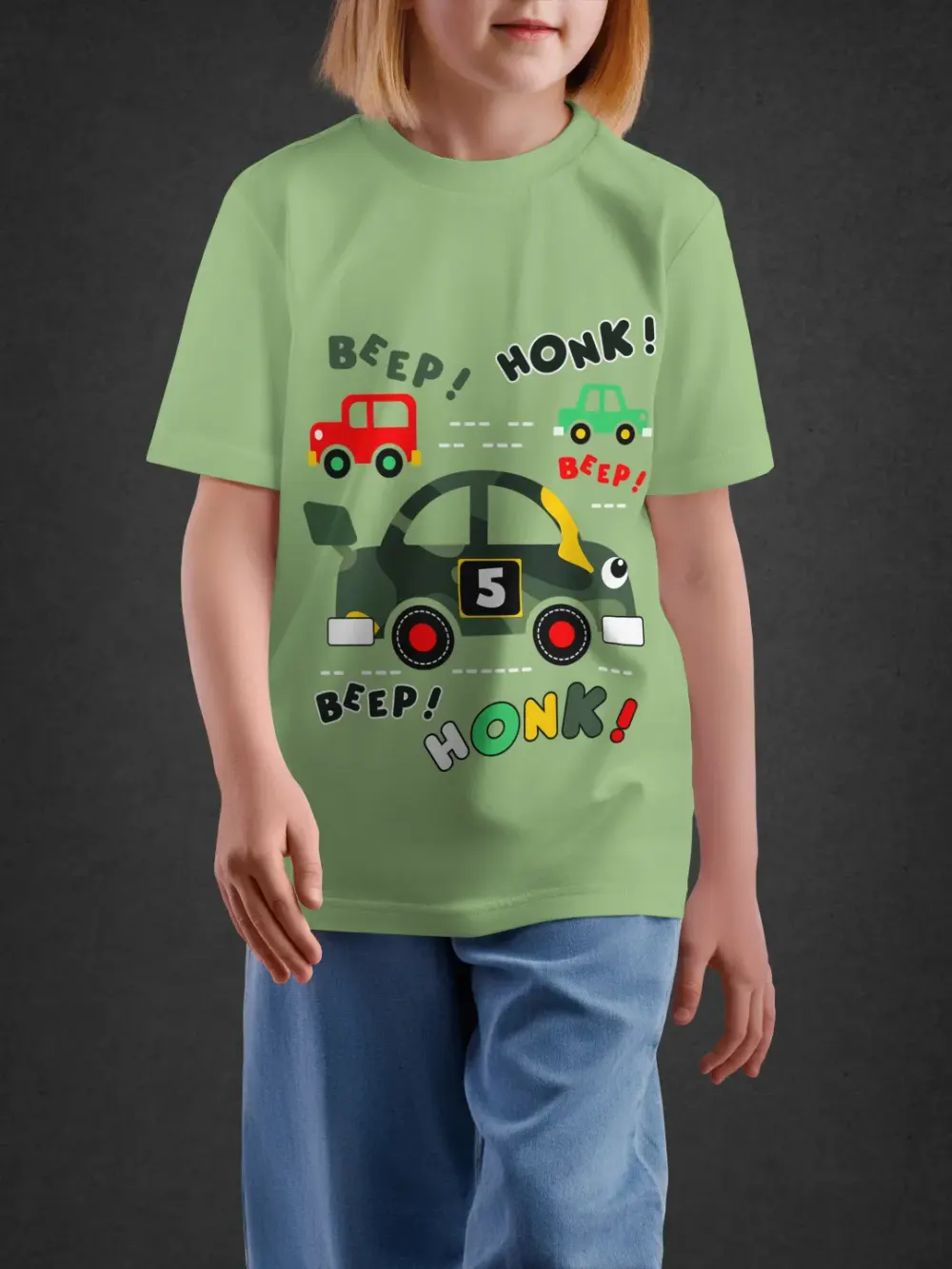 Tshirt for Kids Beep Honk 2-6Y Fun Tee in Green