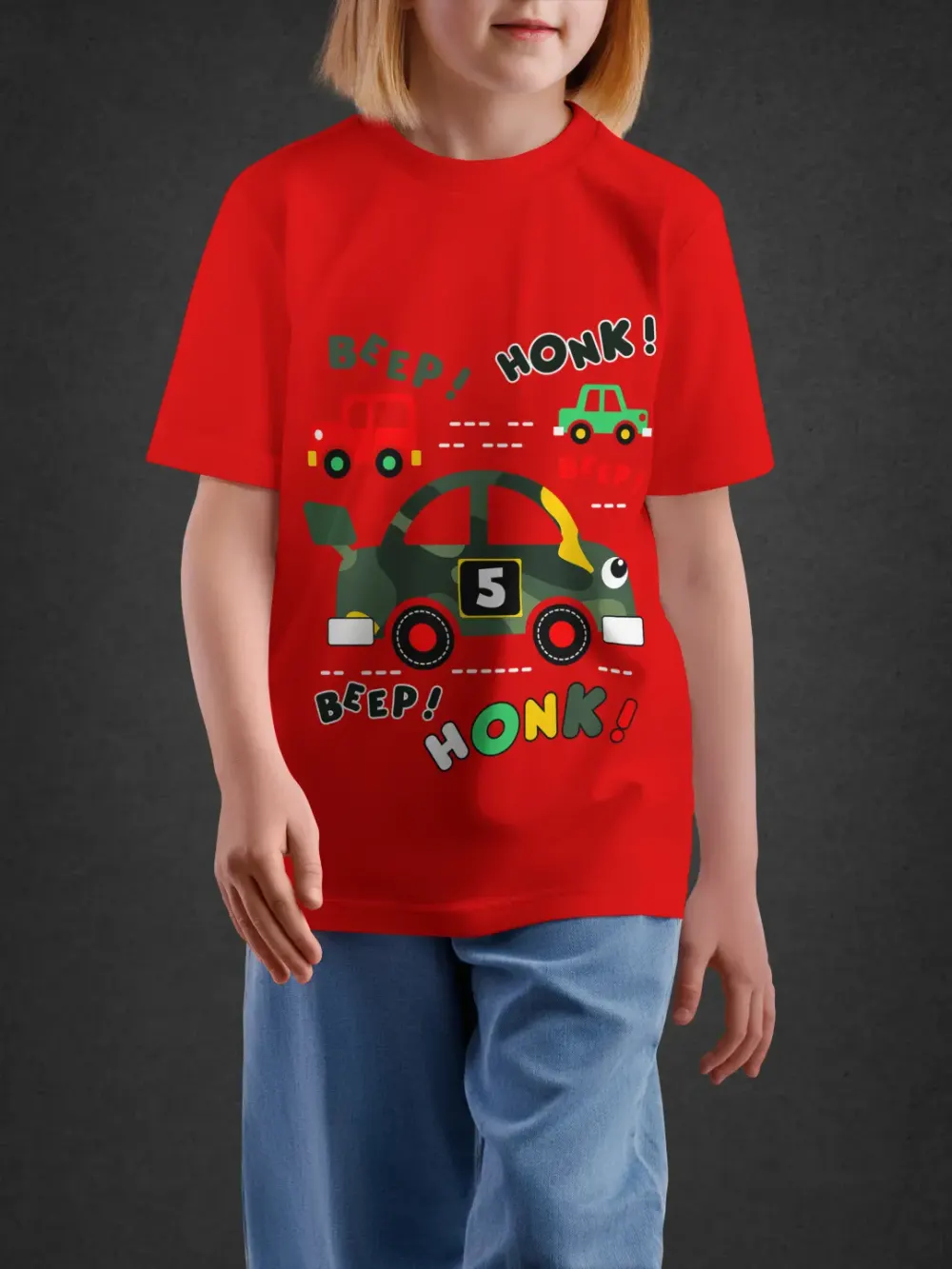 Tshirt for Kids Beep Honk 2-6Y Fun Tee in Red
