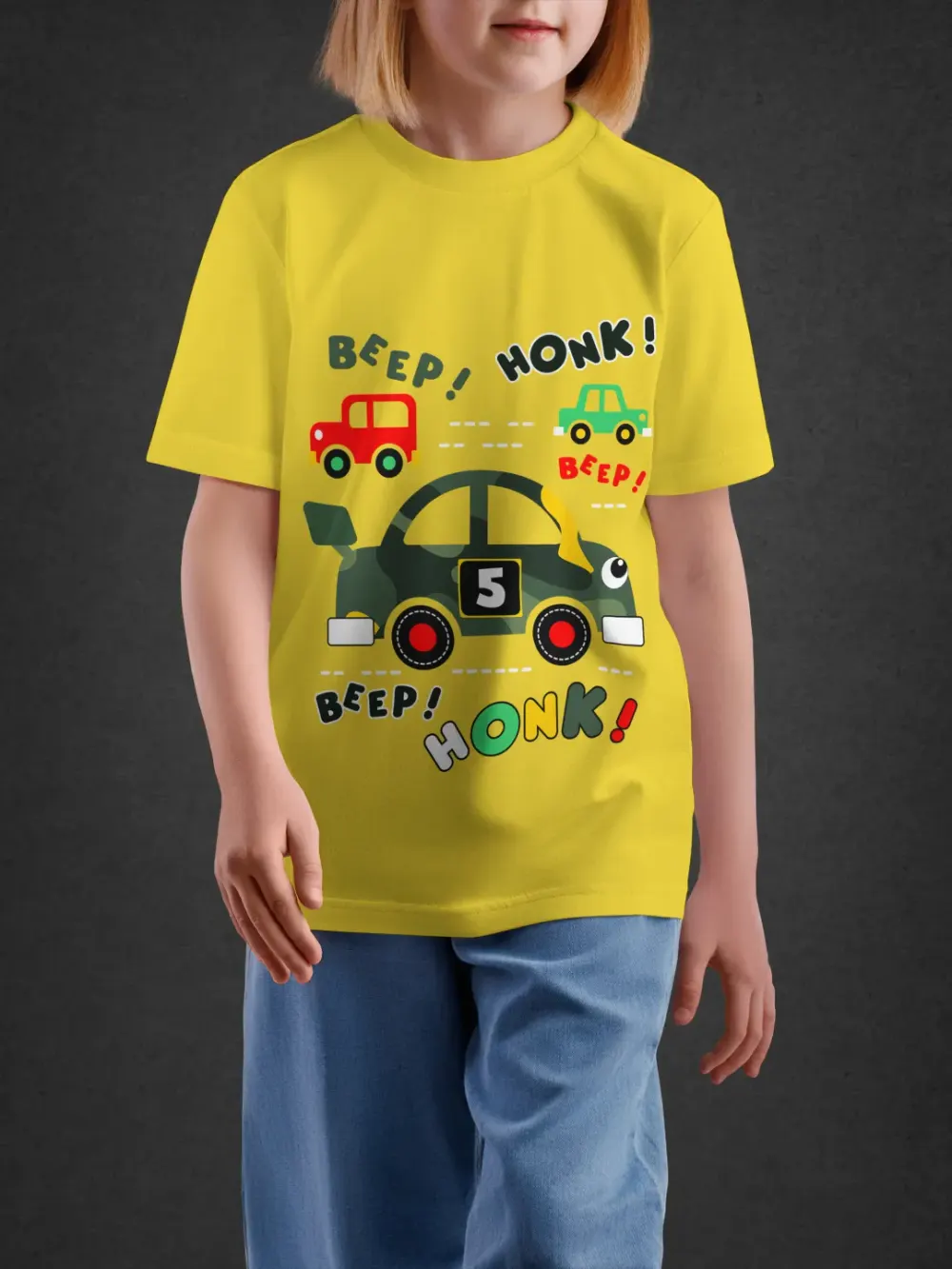 Tshirt for Kids Beep Honk 2-6Y Fun Tee in Yellow
