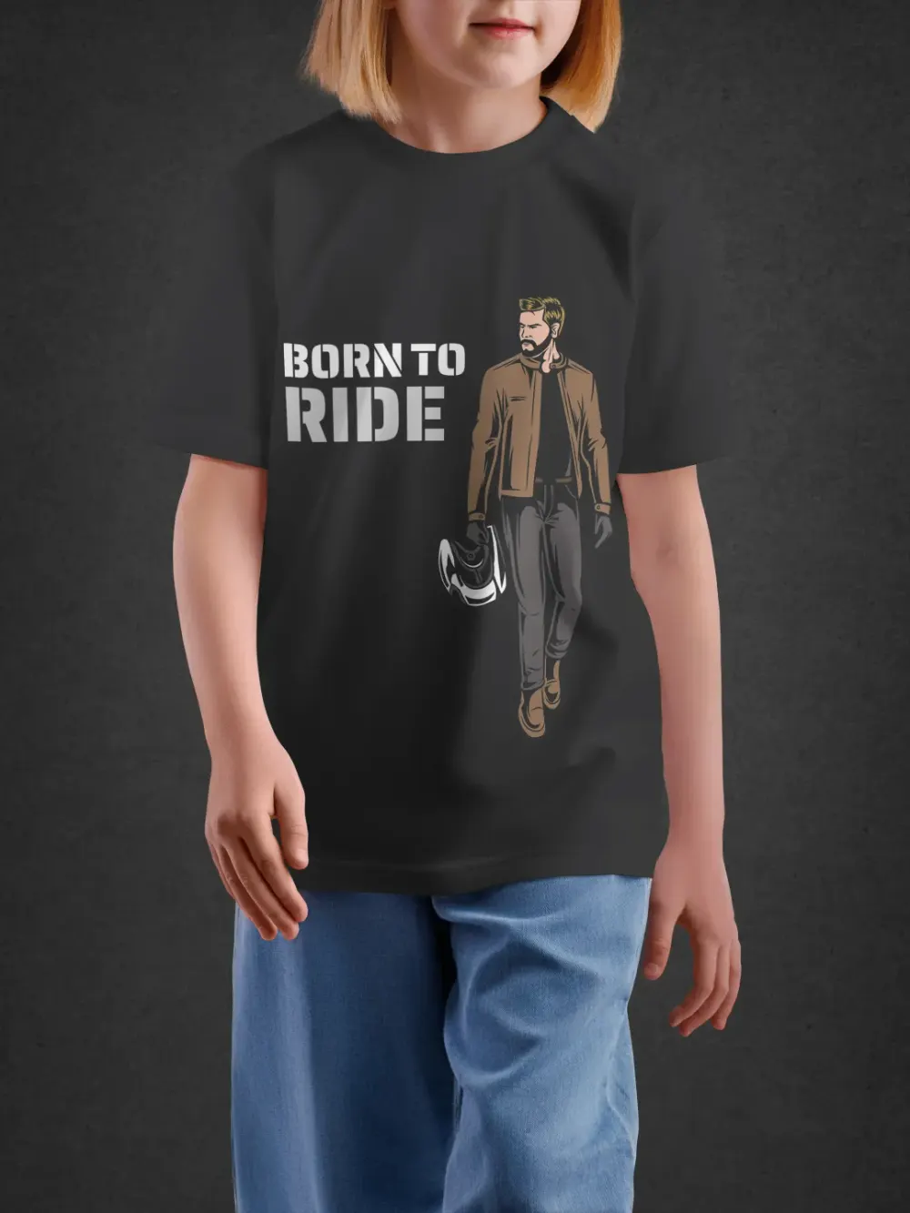 Tshirt for Boys Born To Ride 11Y-XL Powerful Tee in Black