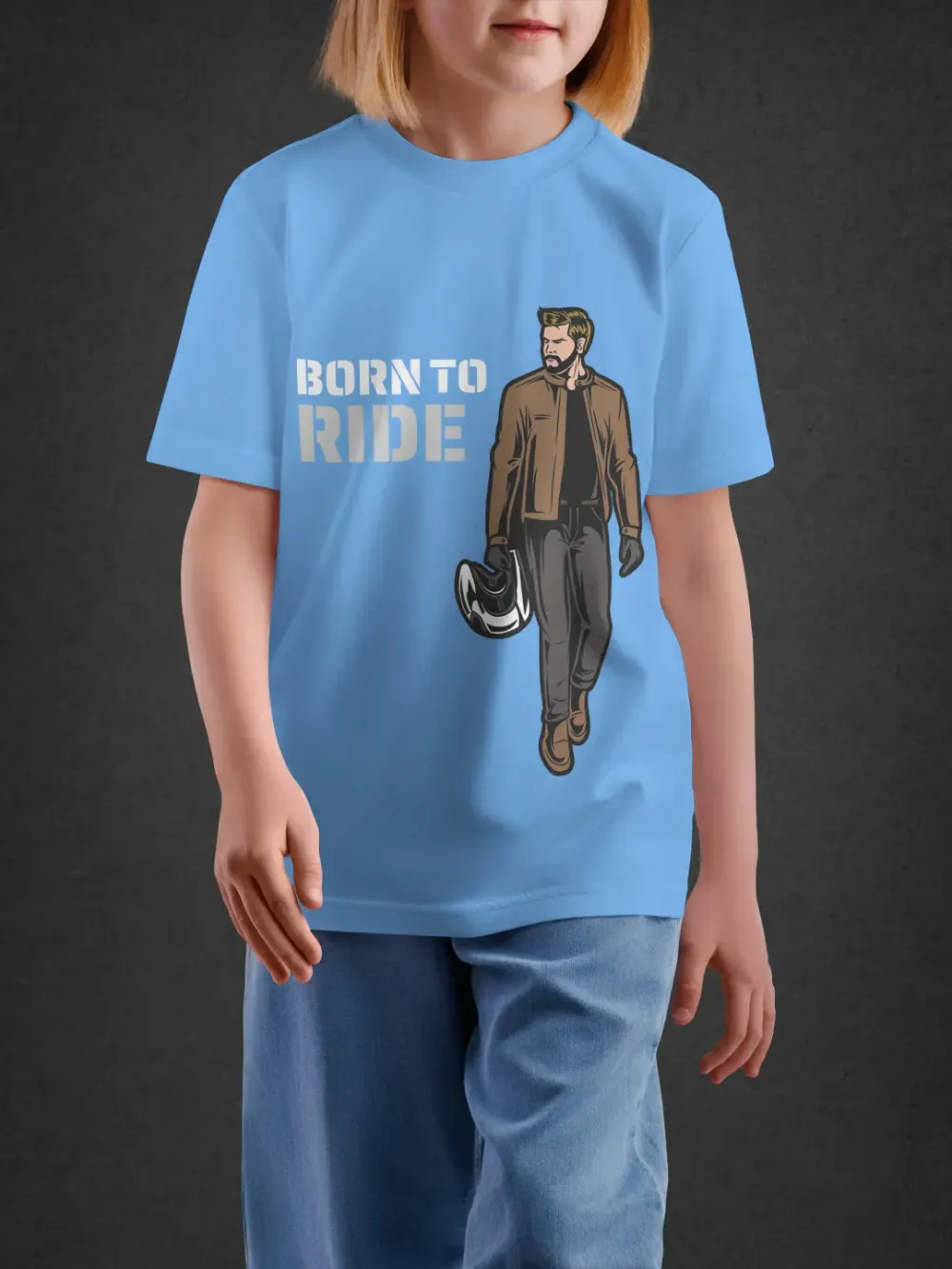 Tshirt for Boys Born To Ride 11Y-XL Powerful Tee in Blue