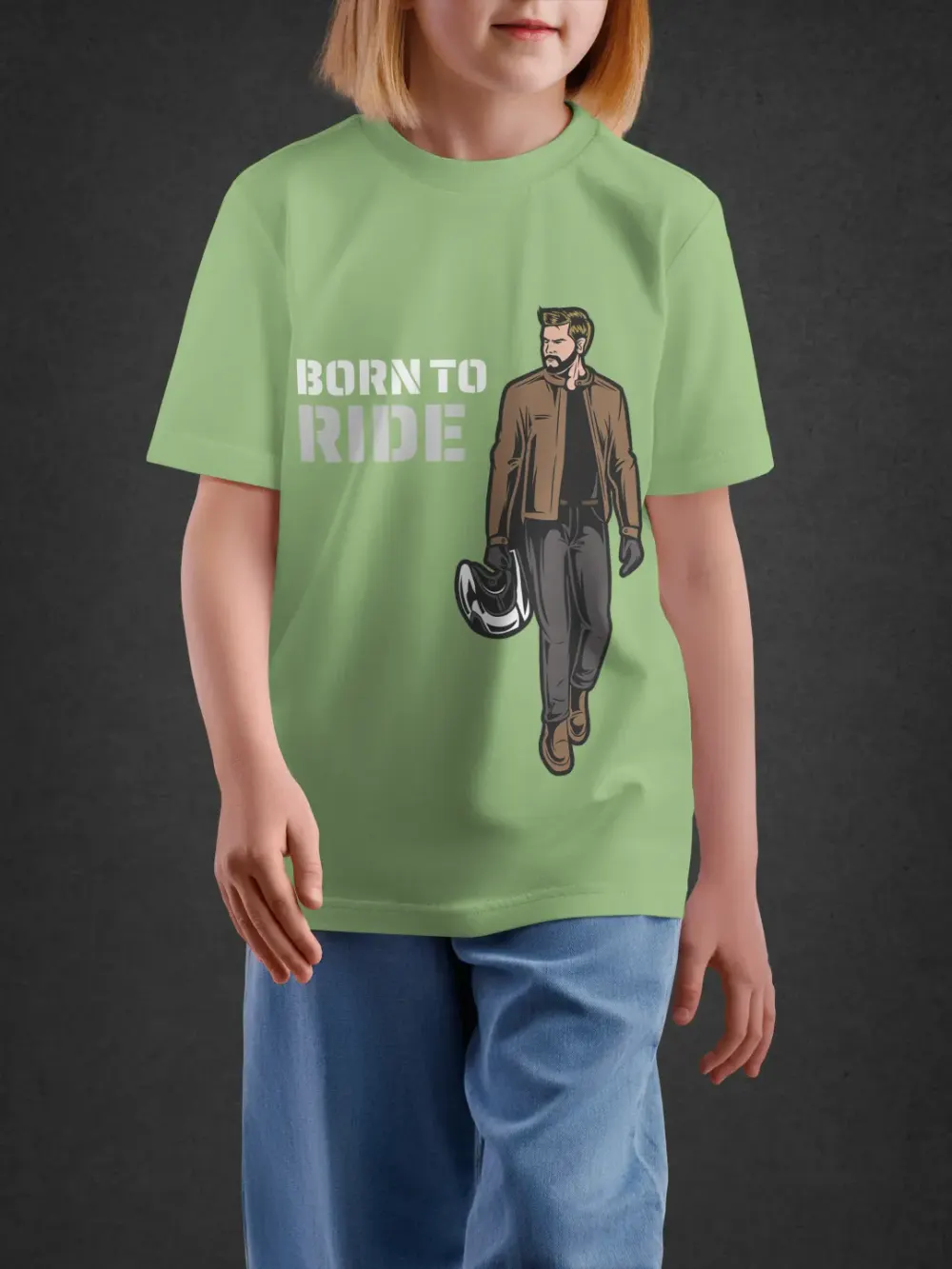 Tshirt for Boys Born To Ride 11Y-XL Powerful Tee in Green