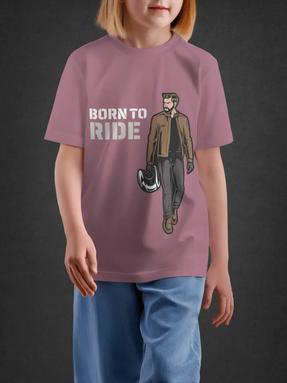 Tshirt for Boys Born To Ride 11Y-XL Powerful Tee in Pink