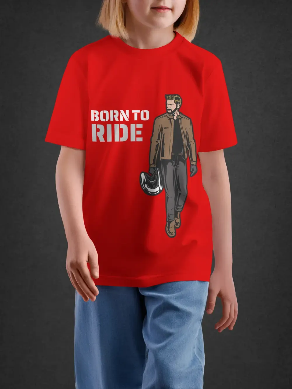 Tshirt for Boys Born To Ride 11Y-XL Powerful Tee in Red