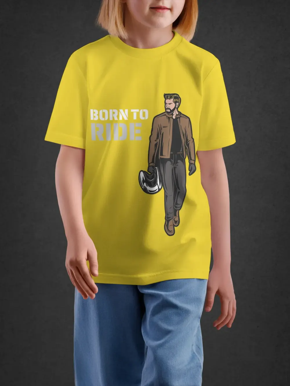 Tshirt for Boys Born To Ride 11Y-XL Powerful Tee in Yellow