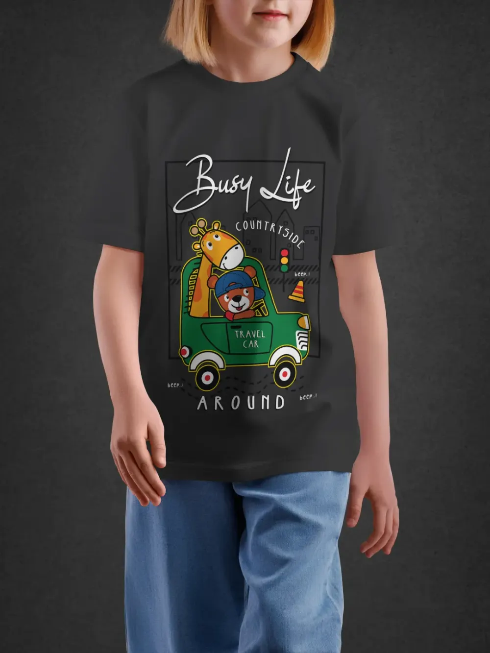 Tshirt for Kids Busy Life Around 2-6Y Amazing Tee in Black