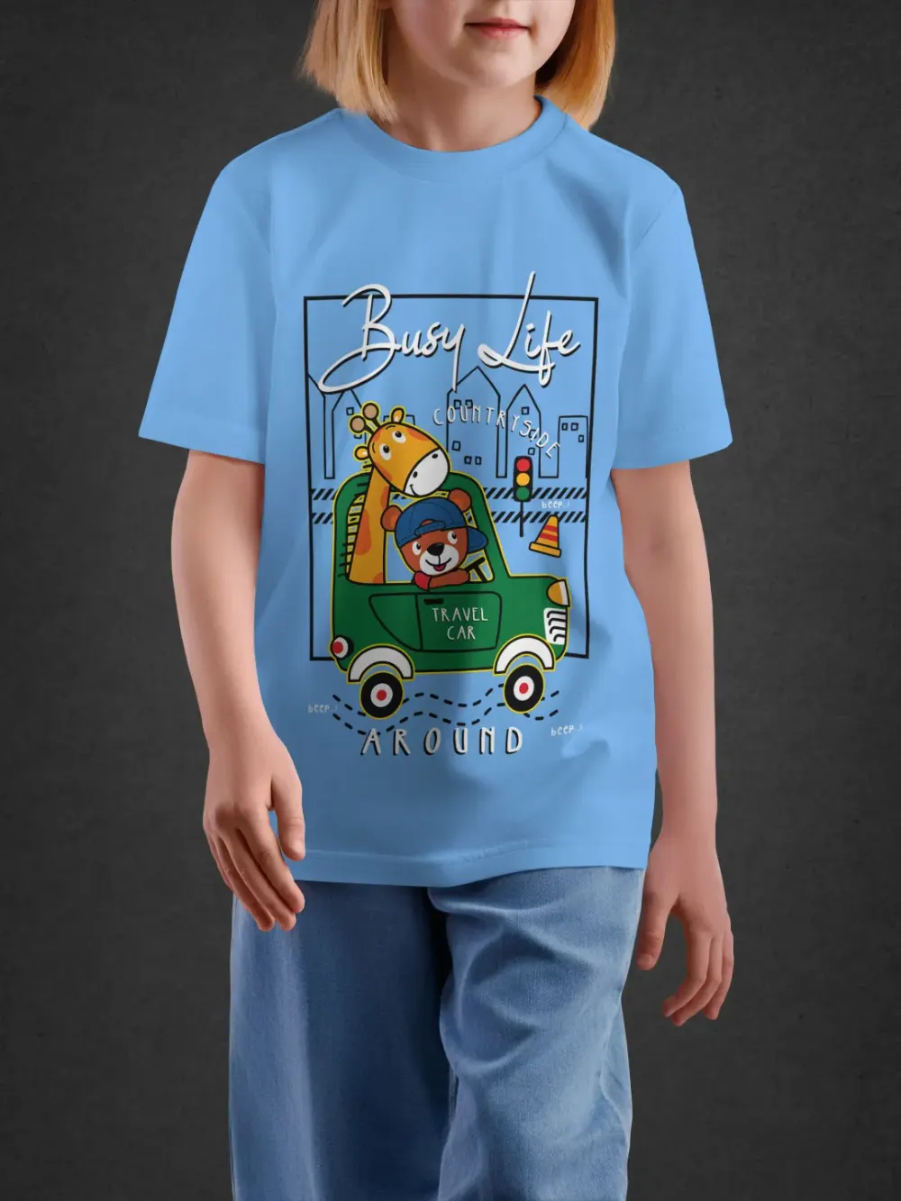 Tshirt for Kids Busy Life Around 2-6Y Amazing Tee in Blue