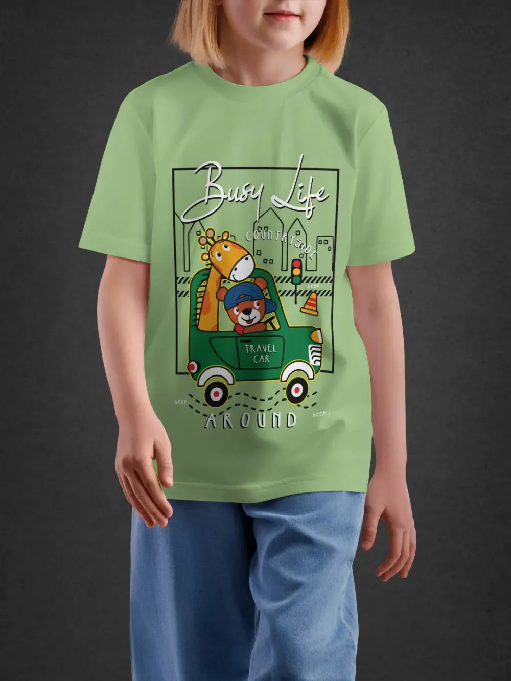 Tshirt for Kids Busy Life Around 2-6Y Amazing Tee in Green