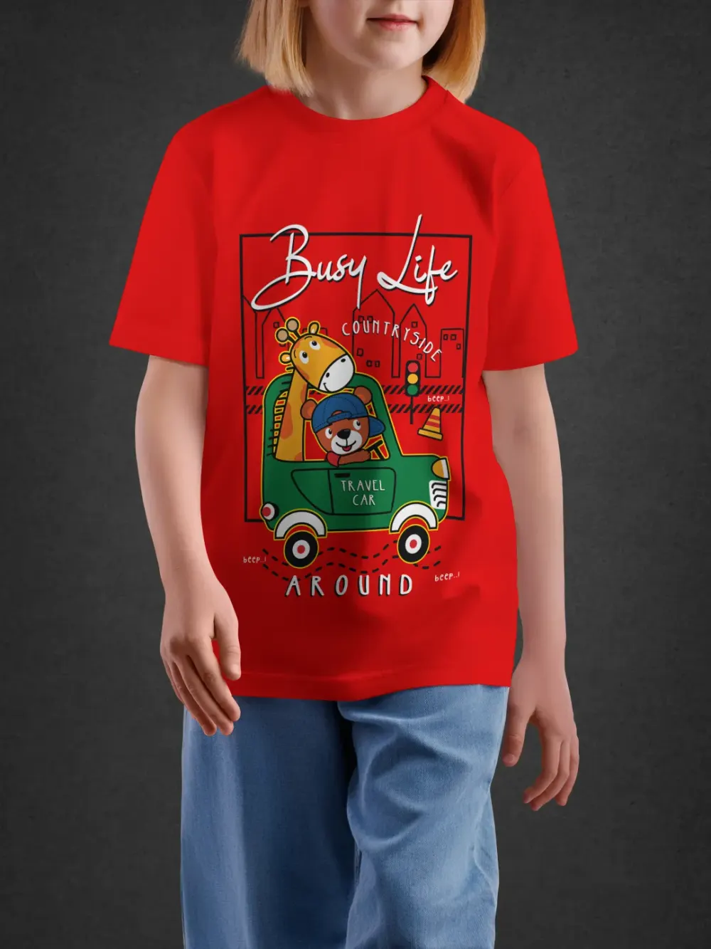 Tshirt for Kids Busy Life Around 2-6Y Amazing Tee in Red