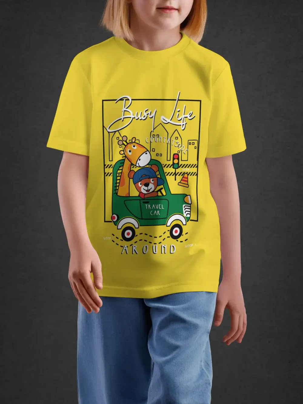 Tshirt for Kids Busy Life Around 2-6Y Amazing Tee in Yellow