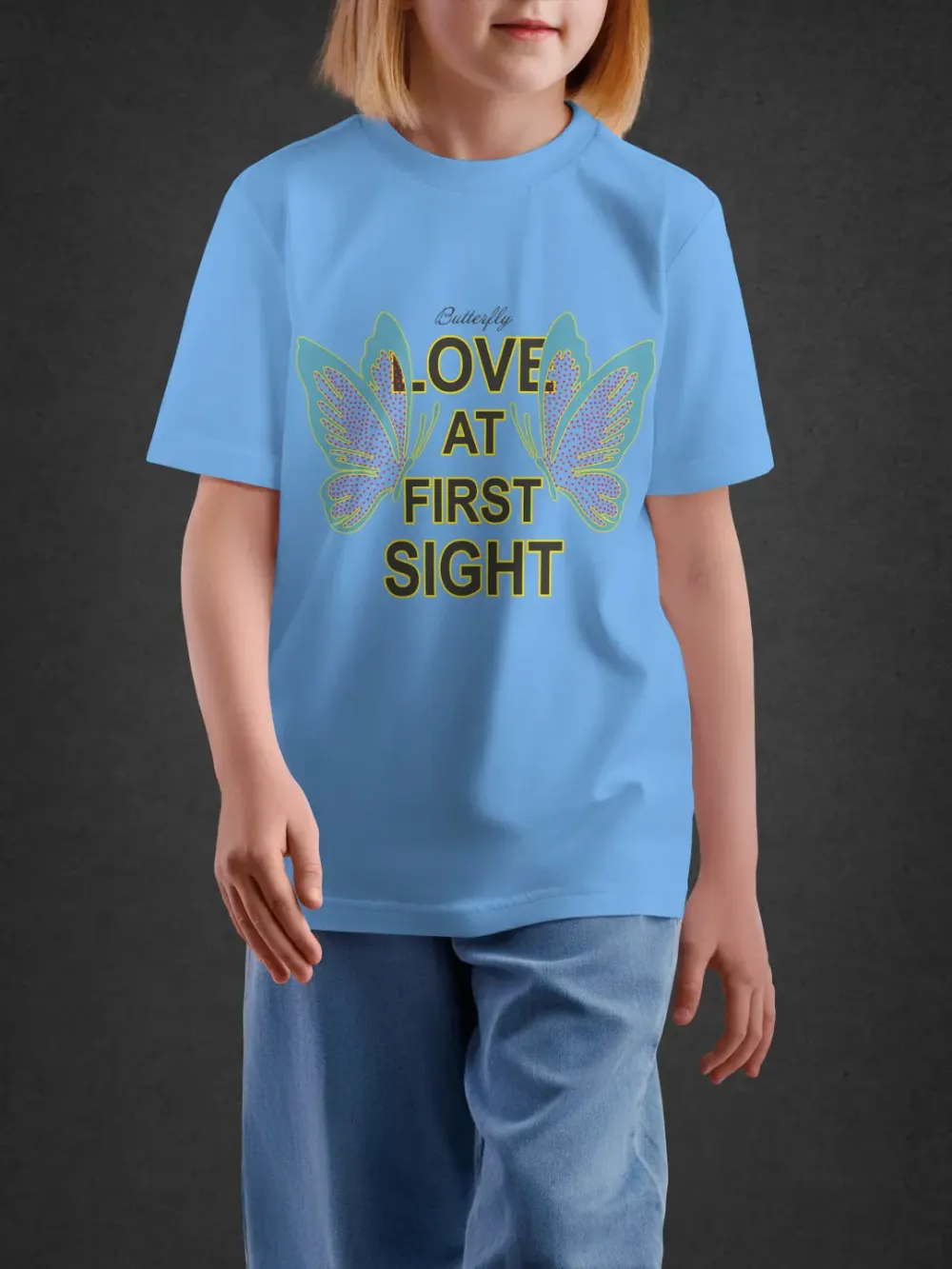 Tshirt for Girls Love At First Sight 7-12Y Lovely Tee in Blue