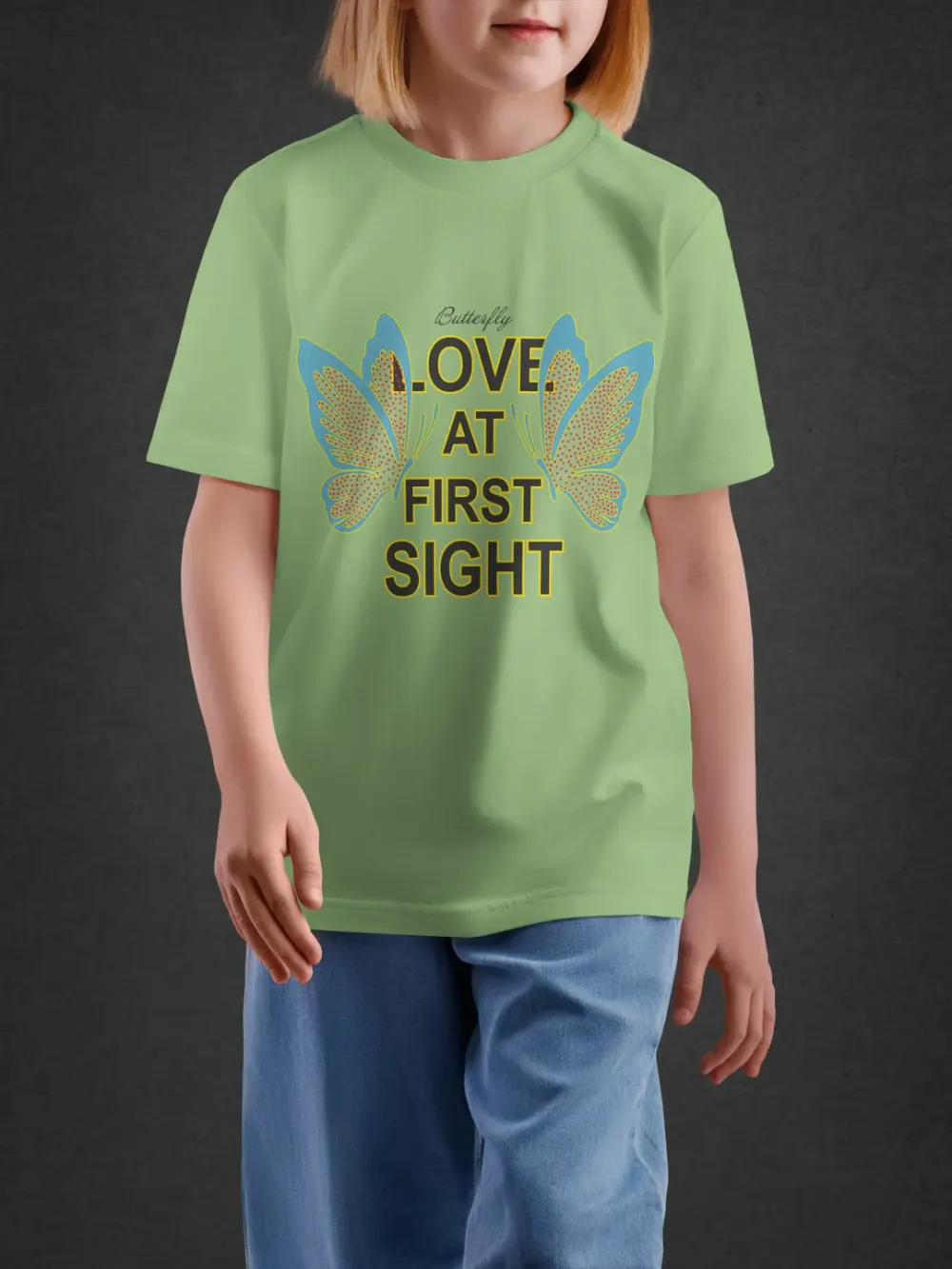 Tshirt for Girls Love At First Sight 7-12Y Lovely Tee in Green