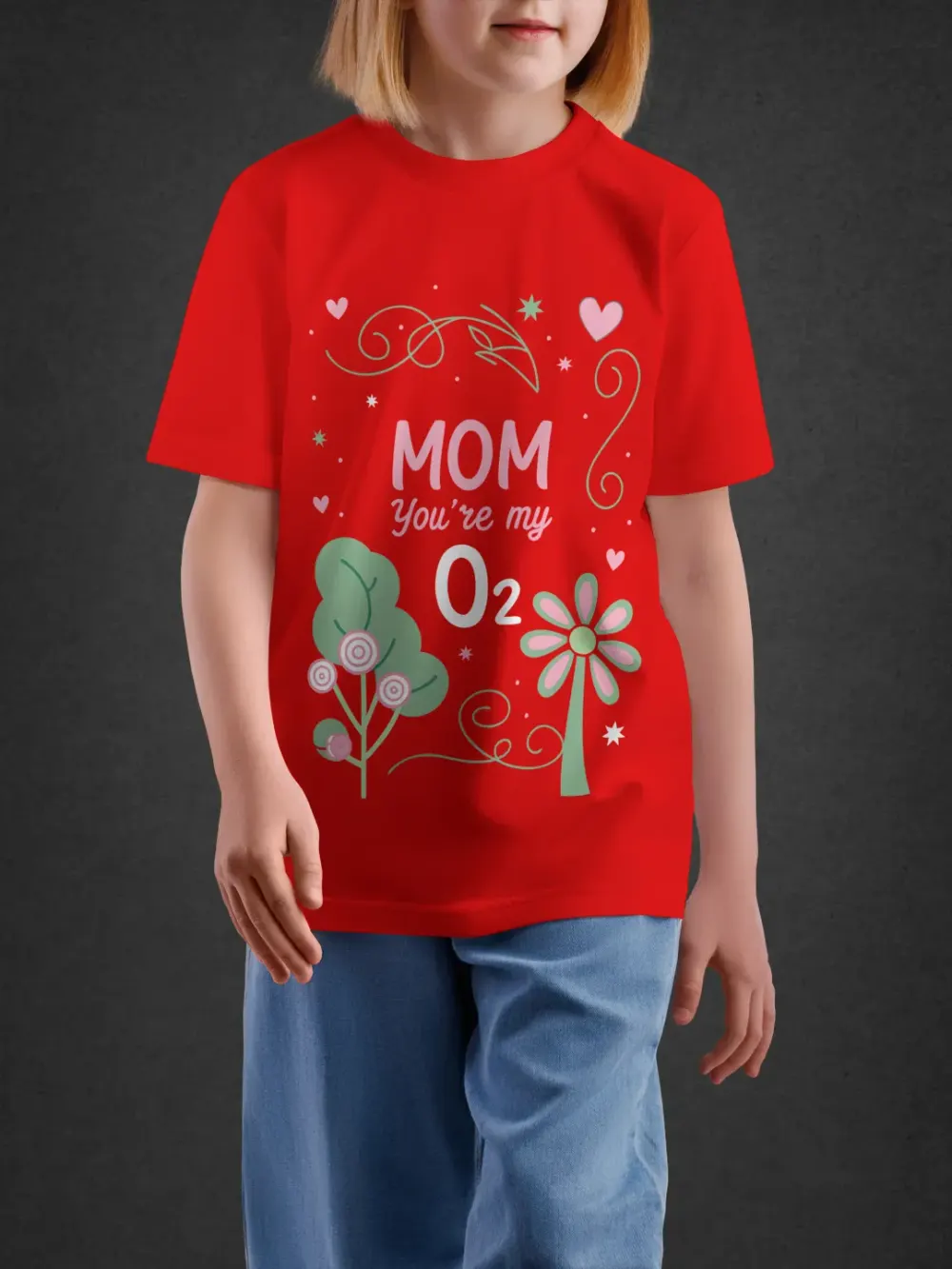 Tshirt for Girls Mom My Hero 2-6Y Lovely Tee in Red