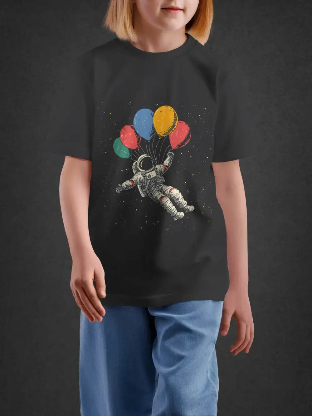 Tshirt for Kids Space Balloons 7-12Y Amazing Tee in Black