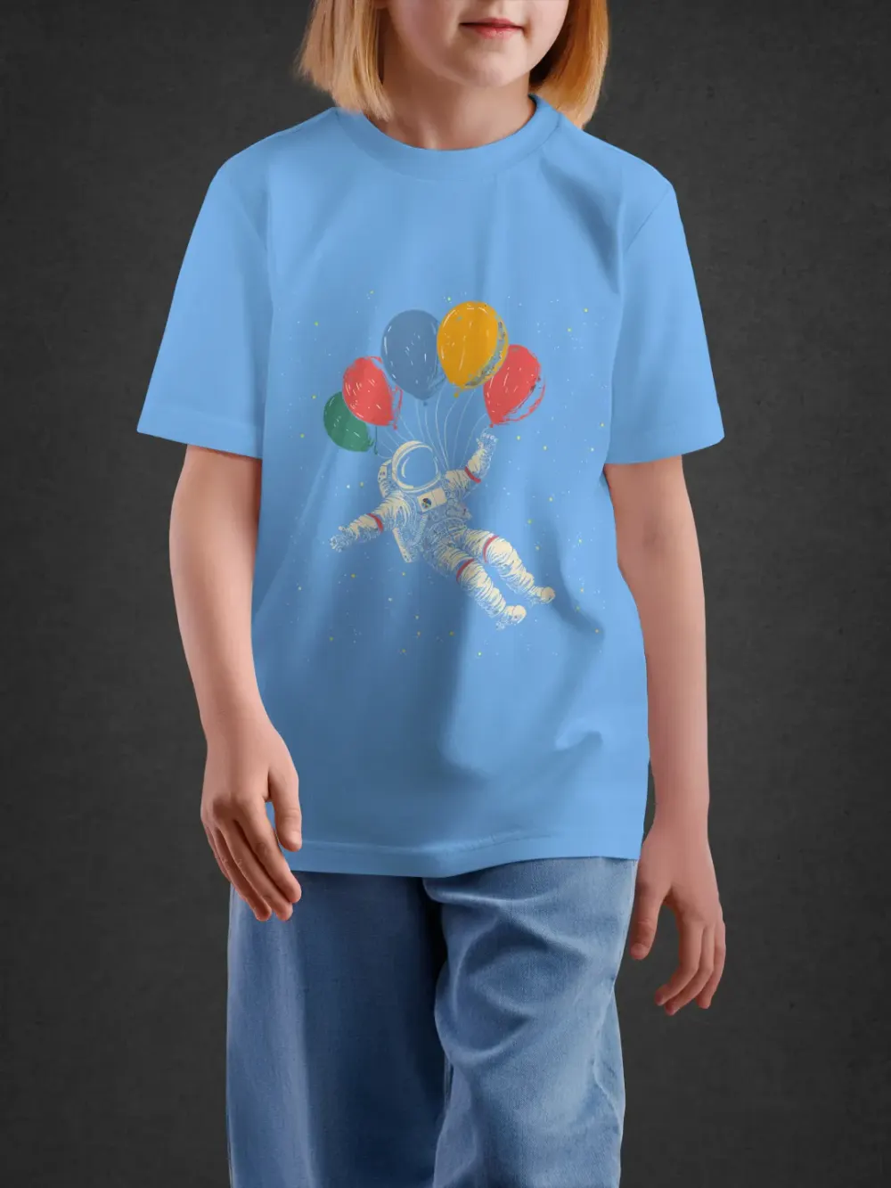 Tshirt for Kids Space Balloons 7-12Y Amazing Tee in Blue