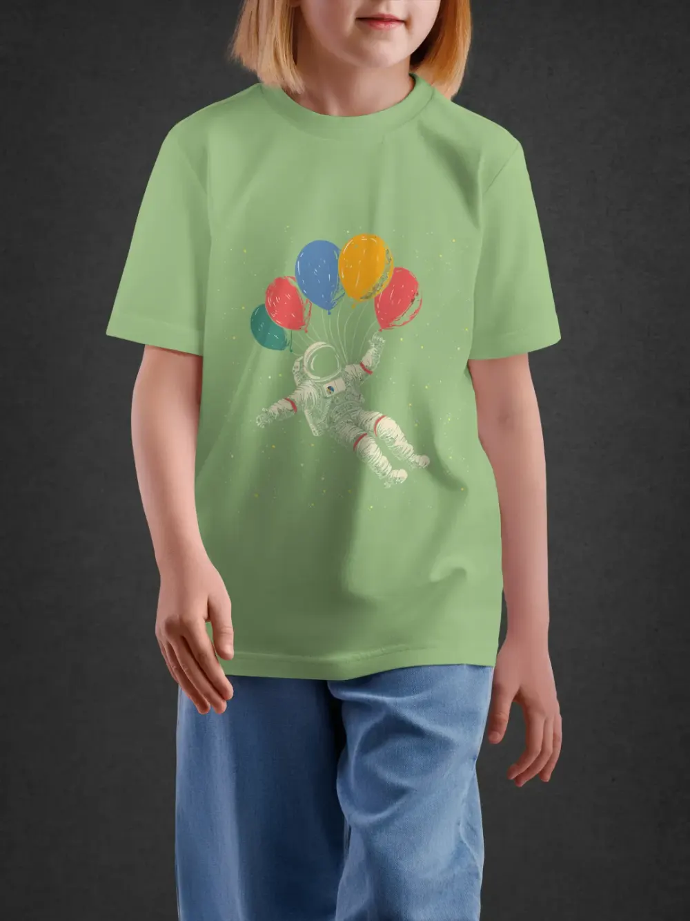 Tshirt for Kids Space Balloons 7-12Y Amazing Tee in Green