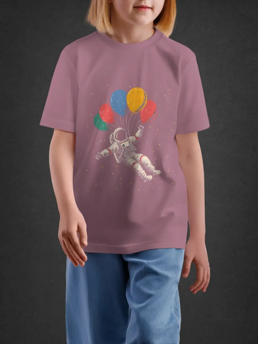 Tshirt for Kids Space Balloons 7-12Y Amazing Tee in Pink
