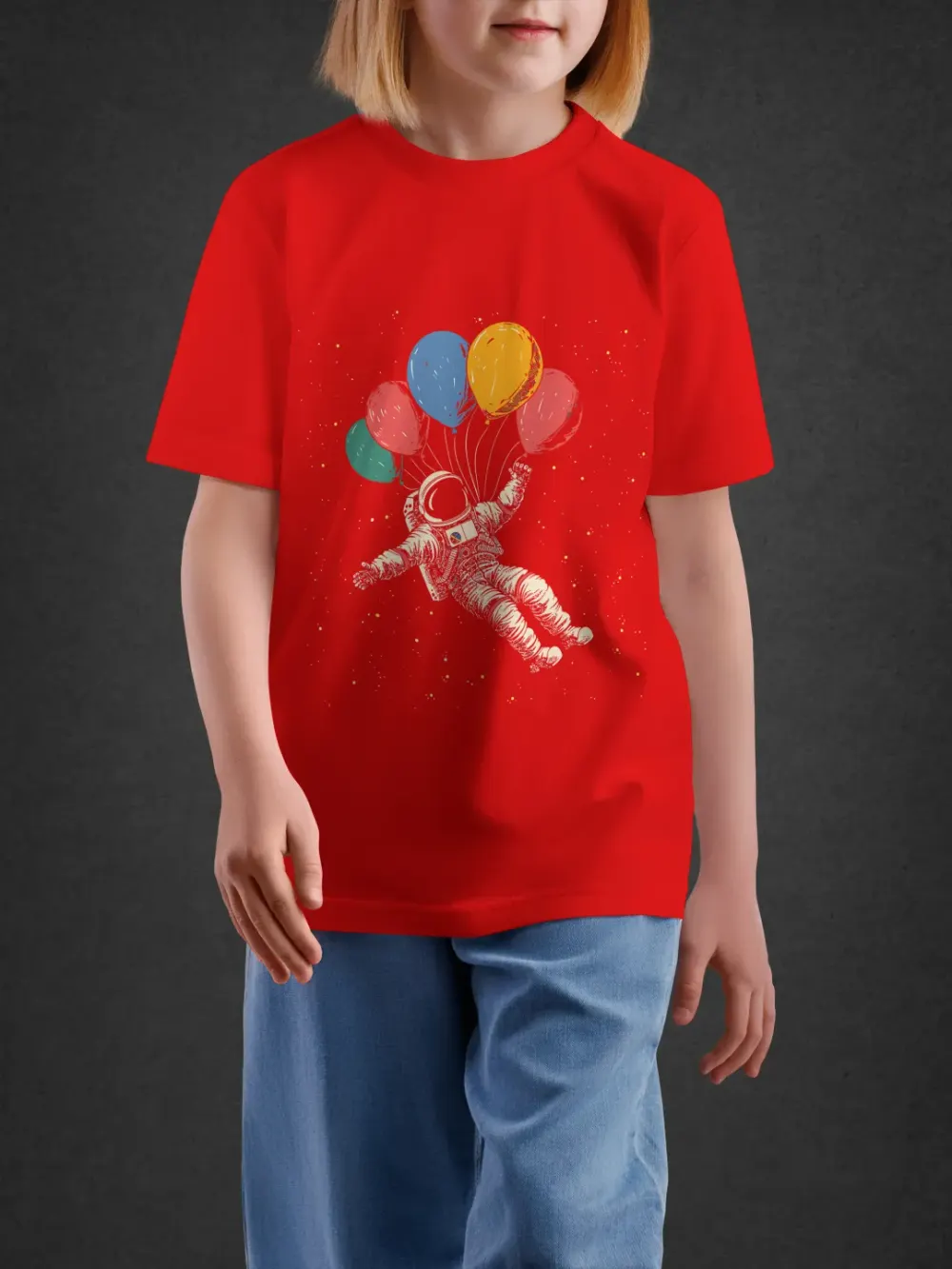 Tshirt for Kids Space Balloons 7-12Y Amazing Tee in Red