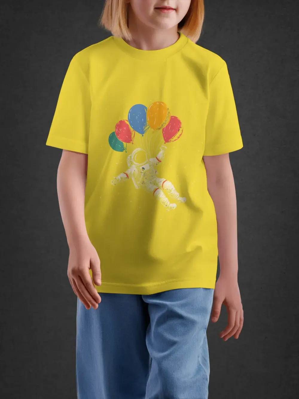 Tshirt for Kids Space Balloons 7-12Y Amazing Tee in Yellow