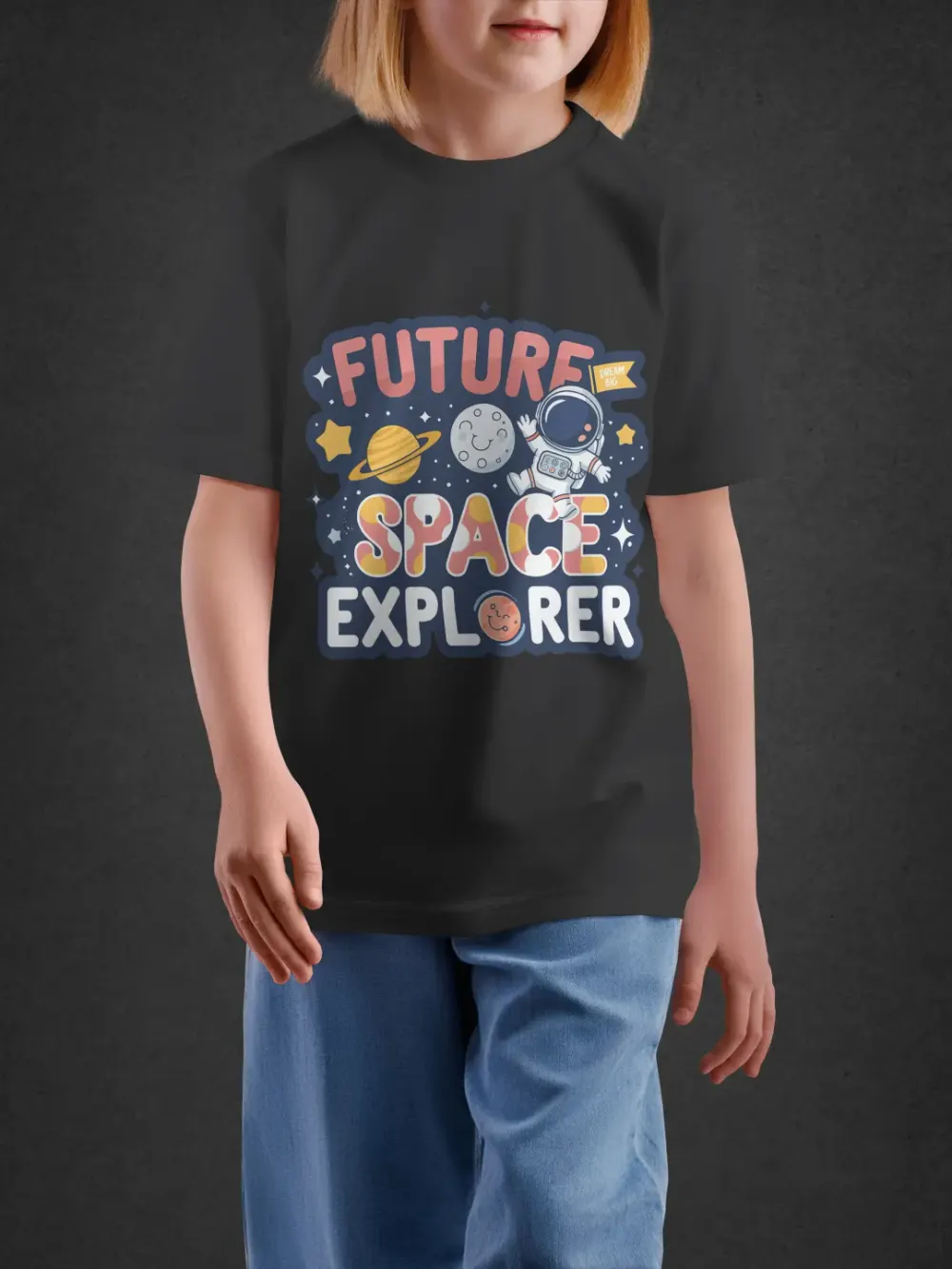 Tshirt for Kids Space Explorer 7-12Y Amazing Tee in Black