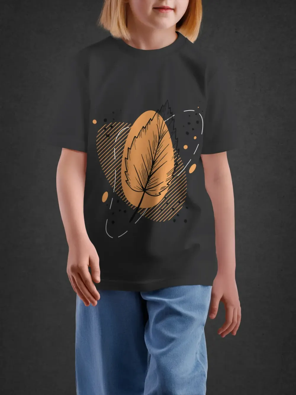 Tshirt for Kids Autumn Leaf 7-12Y Amazing Tee in Black