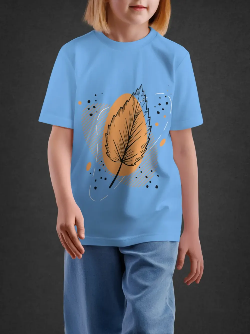 Tshirt for Kids Autumn Leaf 7-12Y Amazing Tee in Blue