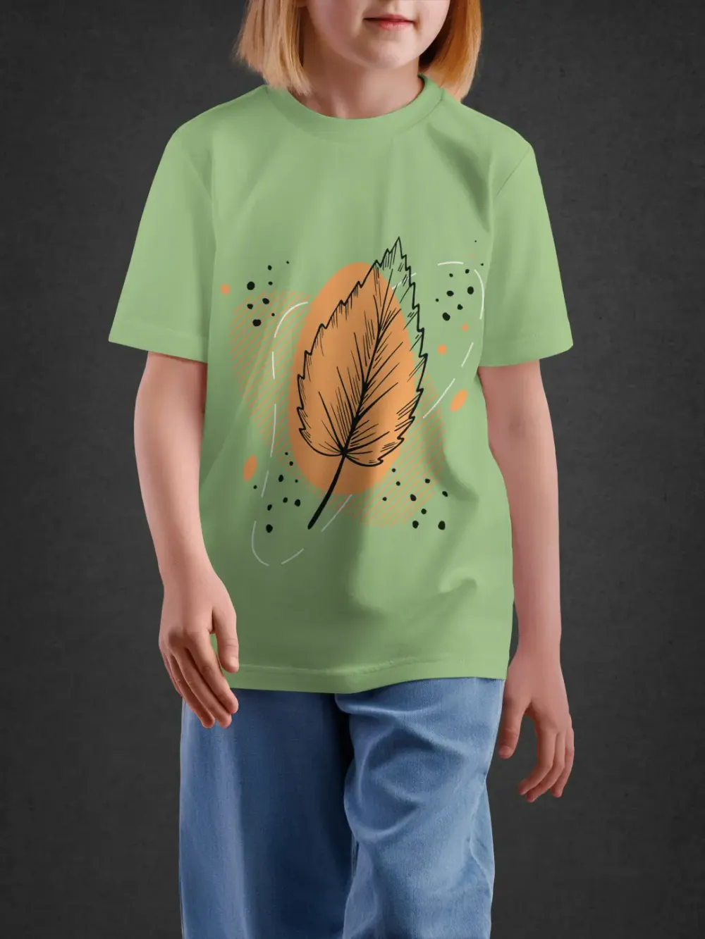 Tshirt for Kids Autumn Leaf 7-12Y Amazing Tee in Green