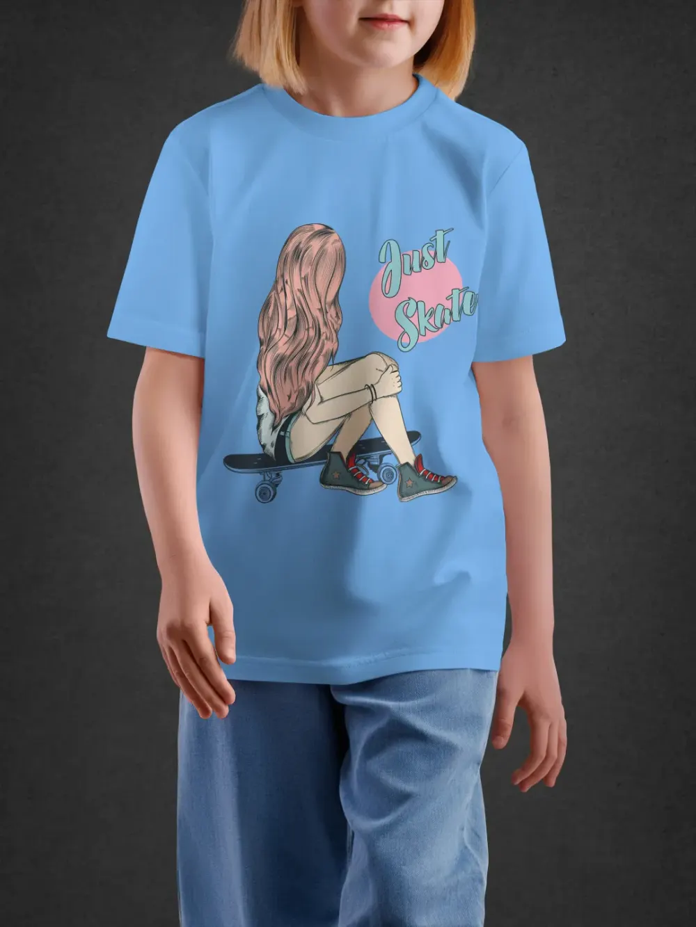 Tshirt for Girls Just Skate 11-16Y Trendy Tee in Blue